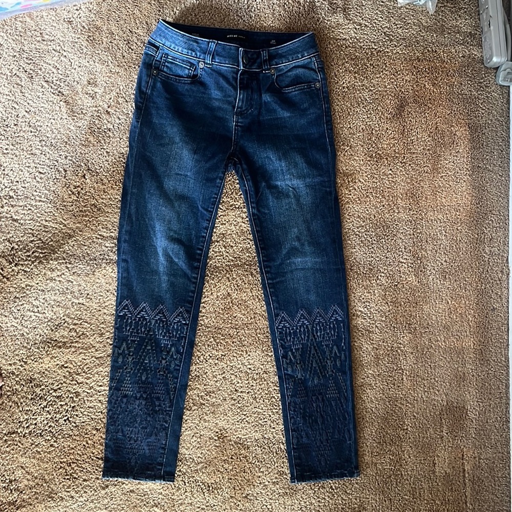 EUC MISS ME GIRLS 10 ANKLE SKINNY EMBROIDERED JEANS